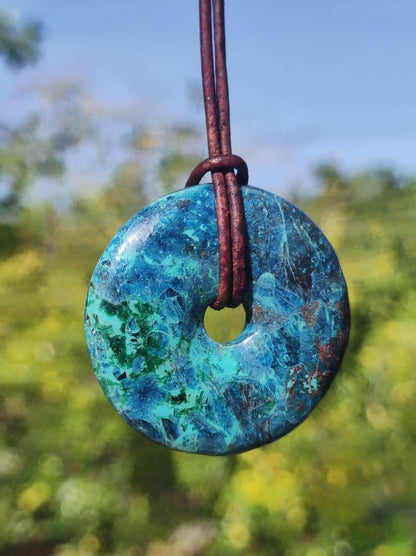 Shattuckit - Chrysocoll Donut Edelstein Kette Heilstein Schutzsymbol Mann Frau Glück HIPPIE GOA Boho Tibet Ethno Natur Rarität Geschenk - Art of Nature Berlin