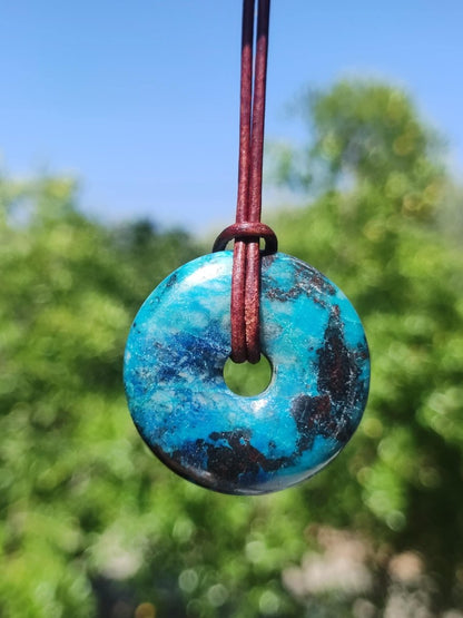 Shattuckit - Chrysocoll Donut Edelstein Kette Heilstein Schutzsymbol Mann Frau Glück HIPPIE GOA Boho Tibet Ethno Natur Rarität Geschenk - Art of Nature Berlin