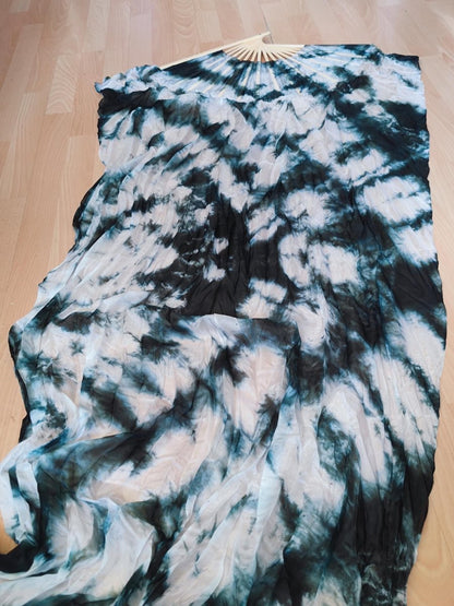 Silk Fan ~ Schwarz Weiß Black Fairy Fächer Seide Tanzen Kostüm Performance Musik Festival Party Schwarzlicht Sommer GOA Hippie Flow Geschenk - Art of Nature Berlin