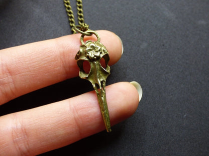 Skull Schädel Rabe Krähe Skelett Gothic Kette Metal Dark Tot Amulet Kette Antik Bronze Messing HIPPIE GOA Boho Tibet Ethno Vintage Mann Er - Art of Nature Berlin