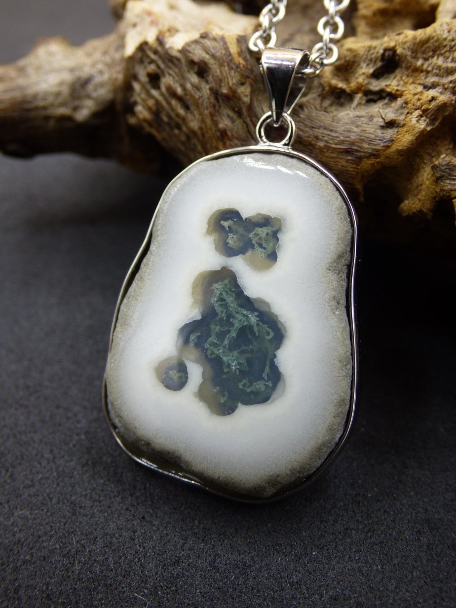 Solar Moos Quarz - 925 Sterling Silber Edelstein Kette Natur weiß Schutz Rarität Heilstein Kristall Mann Frau Er Sie Geschenk Freund Bruder - Art of Nature Berlin