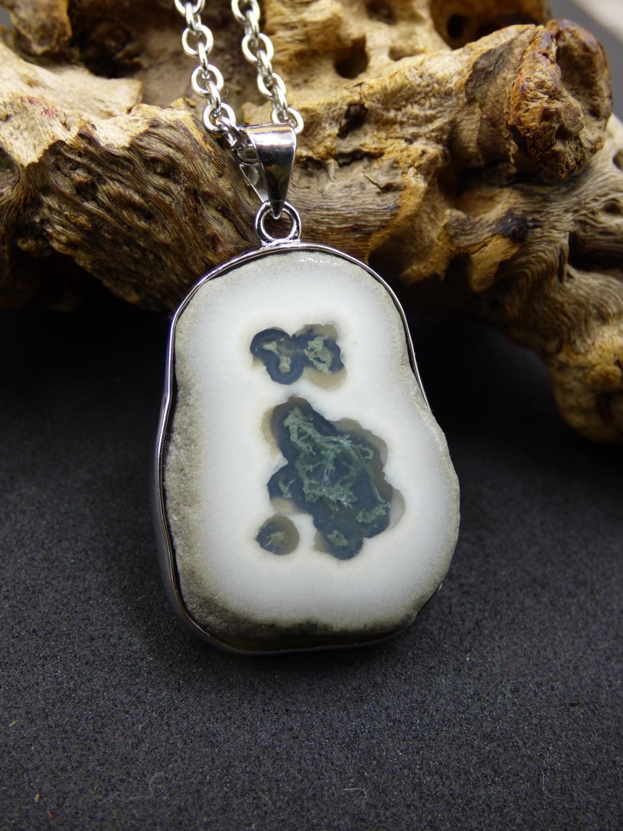 Solar Moos Quarz - 925 Sterling Silber Edelstein Kette Natur weiß Schutz Rarität Heilstein Kristall Mann Frau Er Sie Geschenk Freund Bruder - Art of Nature Berlin