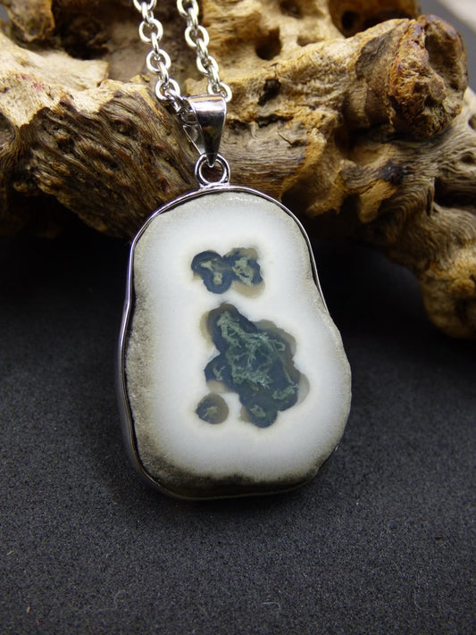 Solar Moos Quarz - 925 Sterling Silber Edelstein Kette Natur weiß Schutz Rarität Heilstein Kristall Mann Frau Er Sie Geschenk Freund Bruder - Art of Nature Berlin