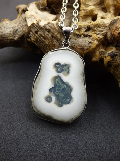 Solar Moos Quarz - 925 Sterling Silber Edelstein Kette Natur weiß Schutz Rarität Heilstein Kristall Mann Frau Er Sie Geschenk Freund Bruder - Art of Nature Berlin