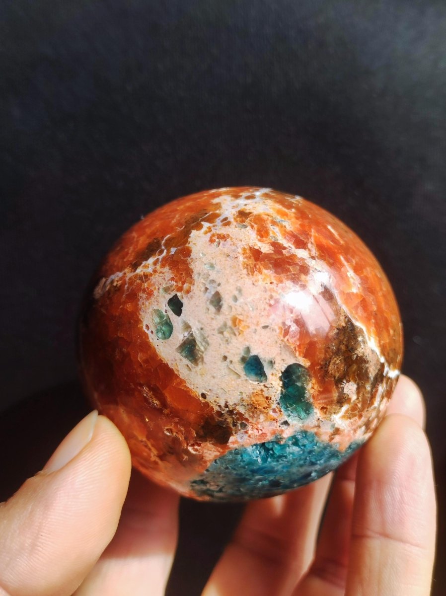 Sonnenstein + Apatit - Edelstein Kugel Deko Kristall Sphere Spielkugel Meditation HIPPIE GOA Ethno Heilstein Natur Geschenk Er Sie Mann Frau - Art of Nature Berlin