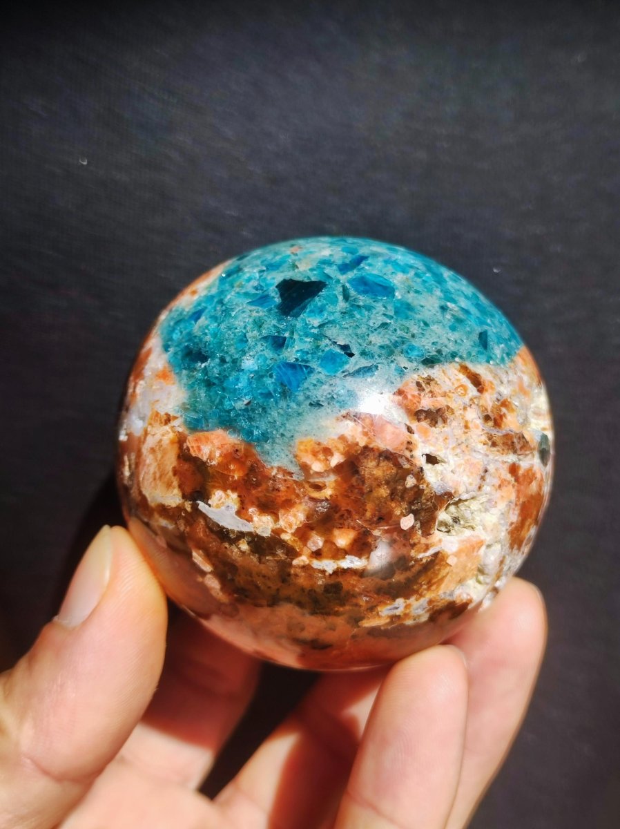 Sonnenstein + Apatit - Edelstein Kugel Deko Kristall Sphere Spielkugel Meditation HIPPIE GOA Ethno Heilstein Natur Geschenk Er Sie Mann Frau - Art of Nature Berlin