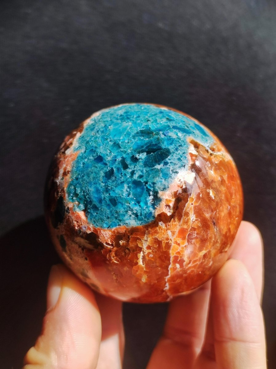 Sonnenstein + Apatit - Edelstein Kugel Deko Kristall Sphere Spielkugel Meditation HIPPIE GOA Ethno Heilstein Natur Geschenk Er Sie Mann Frau - Art of Nature Berlin