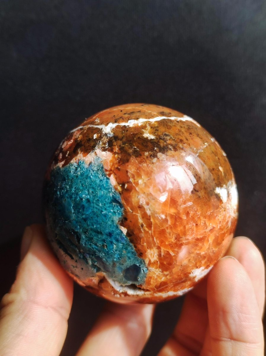 Sonnenstein + Apatit - Edelstein Kugel Deko Kristall Sphere Spielkugel Meditation HIPPIE GOA Ethno Heilstein Natur Geschenk Er Sie Mann Frau - Art of Nature Berlin