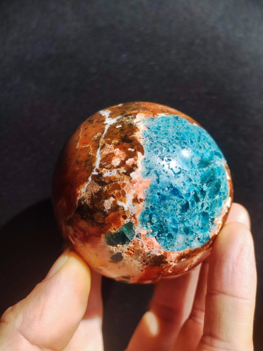 Sonnenstein + Apatit - Edelstein Kugel Deko Kristall Sphere Spielkugel Meditation HIPPIE GOA Ethno Heilstein Natur Geschenk Er Sie Mann Frau - Art of Nature Berlin