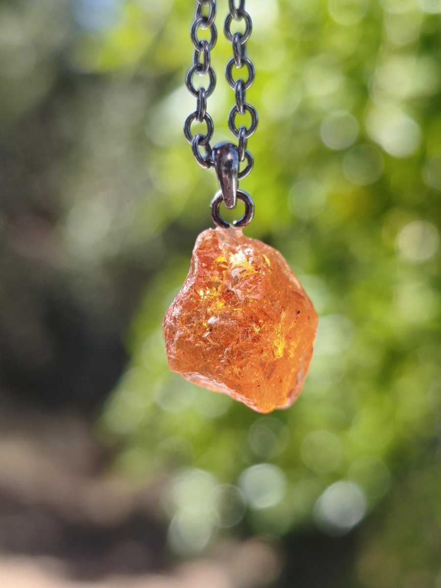 Spessartin Granat AAA *Rarität* ~ 925 Sterling Silber Edelstein Kette Rarität Heilstein Natur Orange Anhänger Geschenk Mann Frau Er Sie - Art of Nature Berlin
