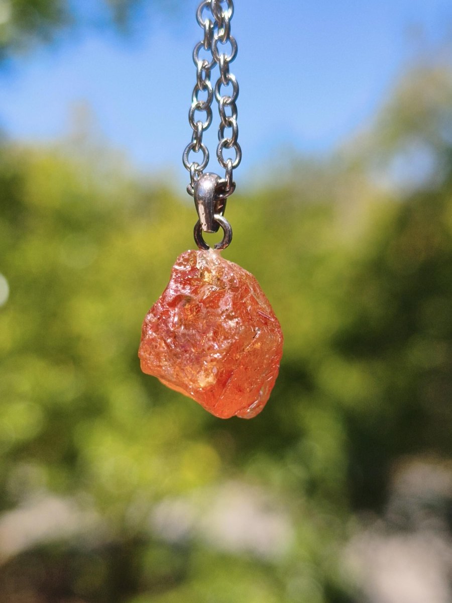 Spessartin Granat AAA *Rarität* ~ 925 Sterling Silber Edelstein Kette Rarität Heilstein Natur Orange Anhänger Geschenk Mann Frau Er Sie - Art of Nature Berlin