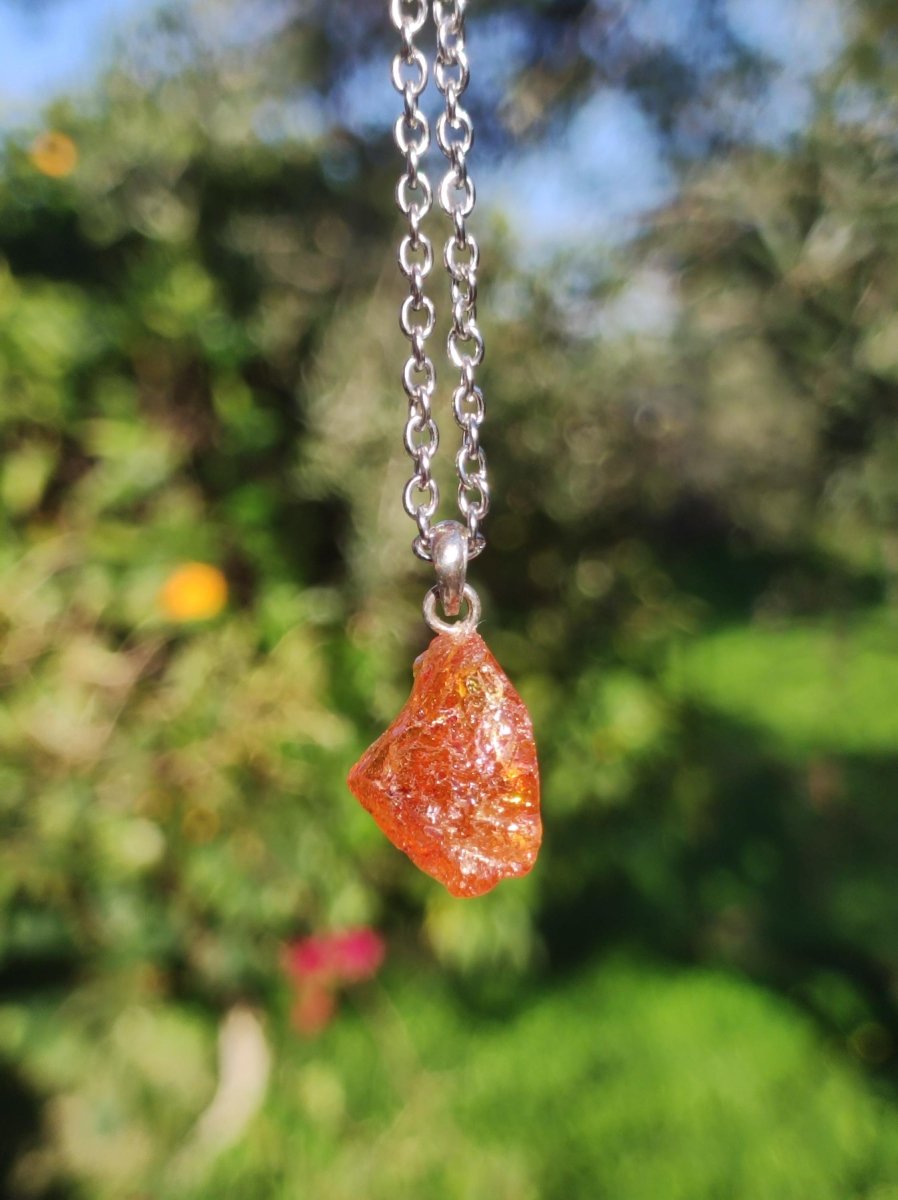 Spessartin Granat AAA *Rarität* ~ 925 Sterling Silber Edelstein Kette HIPPIE GOA Boho Ethno Nature Heilstein Anhänger Geschenk Mann Frau Er Sie - Art of Nature Berlin