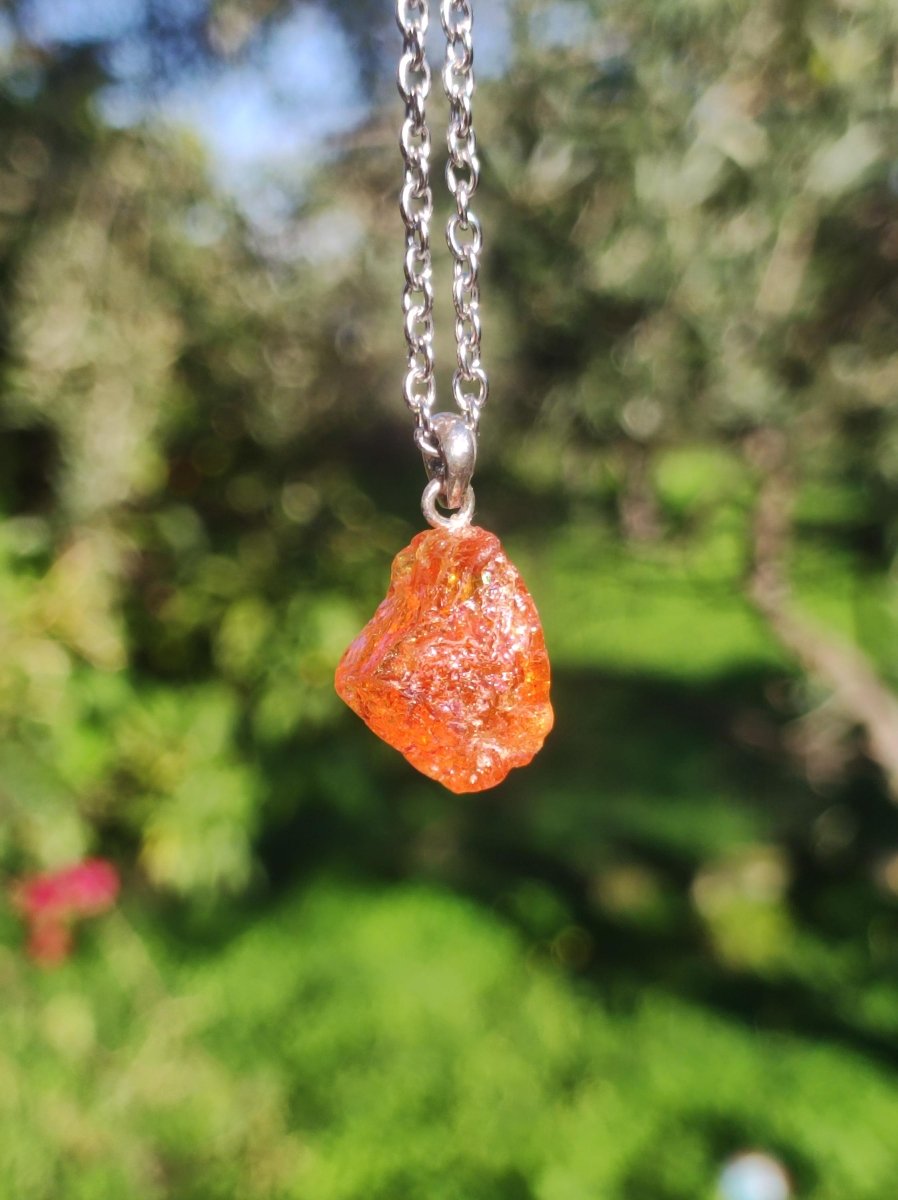 Spessartin Granat AAA *Rarität* ~ 925 Sterling Silber Edelstein Kette HIPPIE GOA Boho Ethno Nature Heilstein Anhänger Geschenk Mann Frau Er Sie - Art of Nature Berlin