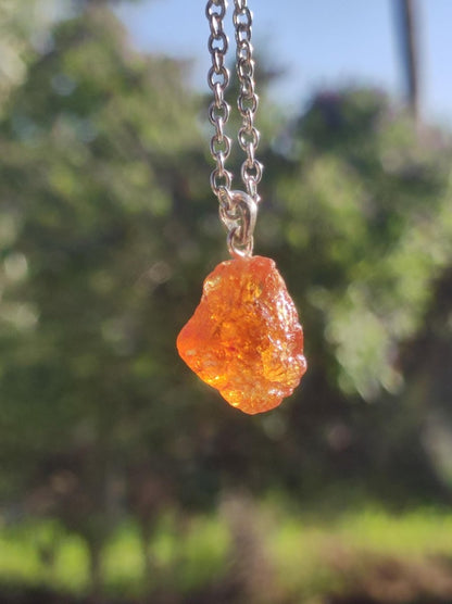 Spessartin Granat AAA *Rarität* ~ 925 Sterling Silber Edelstein Kette HIPPIE GOA Boho Ethno Nature Heilstein Anhänger Geschenk Mann Frau Er Sie - Art of Nature Berlin