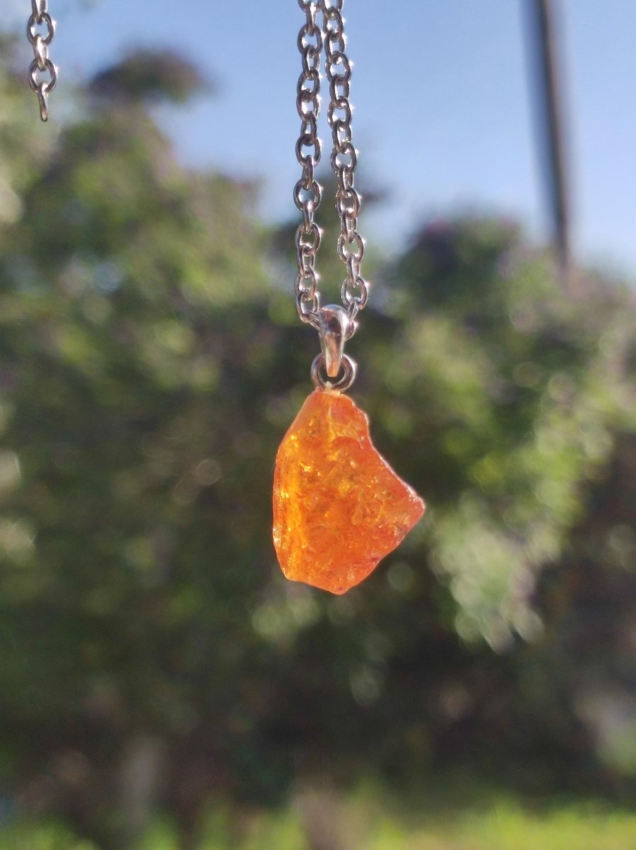 Spessartin Granat AAA *Rarität* ~ 925 Sterling Silber Edelstein Kette HIPPIE GOA Boho Ethno Nature Heilstein Anhänger Geschenk Mann Frau Er Sie - Art of Nature Berlin