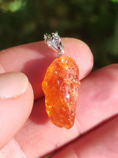 Spessartin Granat AAA *Rarität* ~ 925 Sterling Silber Edelstein Kette Rarität Heilstein Natur Orange Anhänger Geschenk Mann Frau Er Sie - Art of Nature Berlin