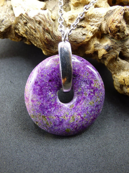 Stichtit ~ Donut Edelstein Kette 925 Sterling Silber Pi Schutzsymbol Lila violett HIPPIE Chakra Boho Ethno Heilstein Festival Purpur Rarität - Art of Nature Berlin