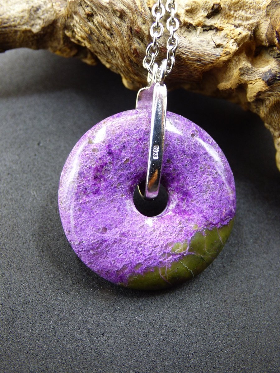 Stichtit ~ Donut Edelstein Kette 925 Sterling Silber Pi Schutzsymbol Lila violett HIPPIE Chakra Boho Ethno Heilstein Festival Purpur Rarität - Art of Nature Berlin