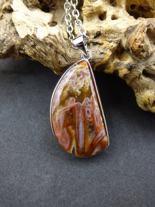 Stick Achat - 925 Sterling Silber Edelstein Kette braun Unikat Rar Heilstein Natur selten Edel Traum Mann Frau Er Sie Geschenk Freund - Art of Nature Berlin