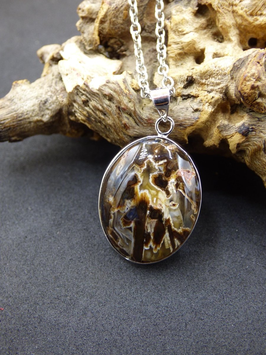 Stick Achat - 925 Sterling Silber Edelstein Kette braun Unikat Rar Heilstein Natur selten Edel Traum Mann Frau Er Sie Geschenk Freund - Art of Nature Berlin