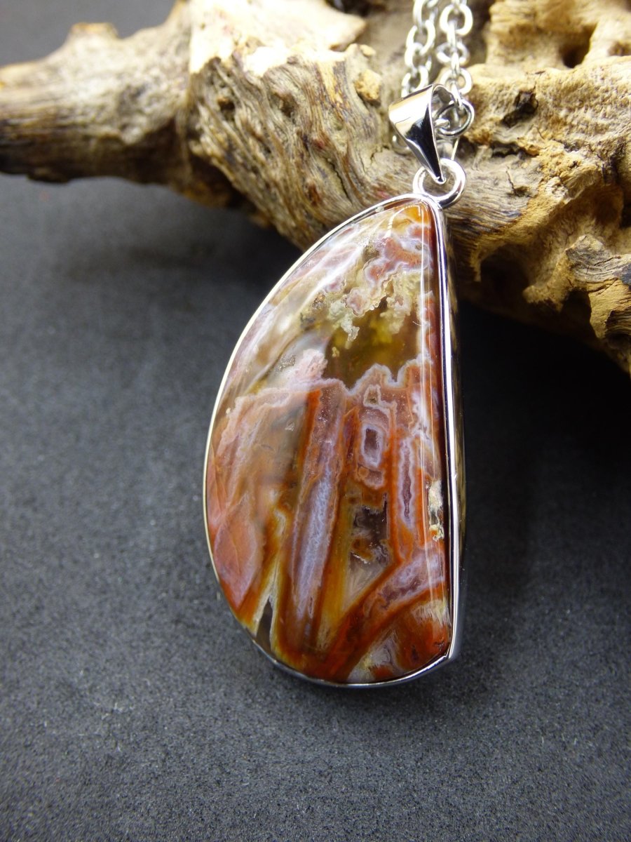 Stick Achat - 925 Sterling Silber Edelstein Kette braun Unikat Rar Heilstein Natur selten Edel Traum Mann Frau Er Sie Geschenk Freund - Art of Nature Berlin