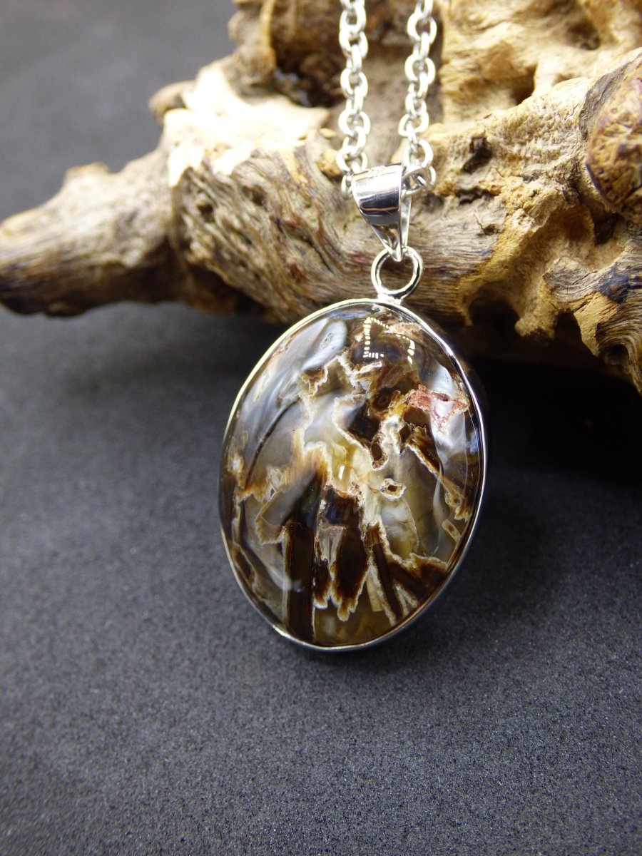 Stick Achat - 925 Sterling Silber Edelstein Kette braun Unikat Rar Heilstein Natur selten Edel Traum Mann Frau Er Sie Geschenk Freund - Art of Nature Berlin