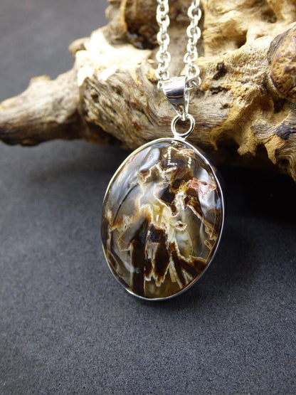Stick Achat - 925 Sterling Silber Edelstein Kette braun Unikat Rar Heilstein Natur selten Edel Traum Mann Frau Er Sie Geschenk Freund - Art of Nature Berlin