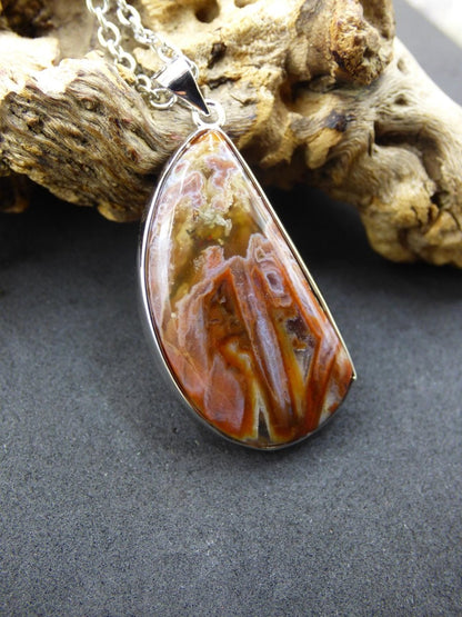 Stick Achat - 925 Sterling Silber Edelstein Kette braun Unikat Rar Heilstein Natur selten Edel Traum Mann Frau Er Sie Geschenk Freund - Art of Nature Berlin