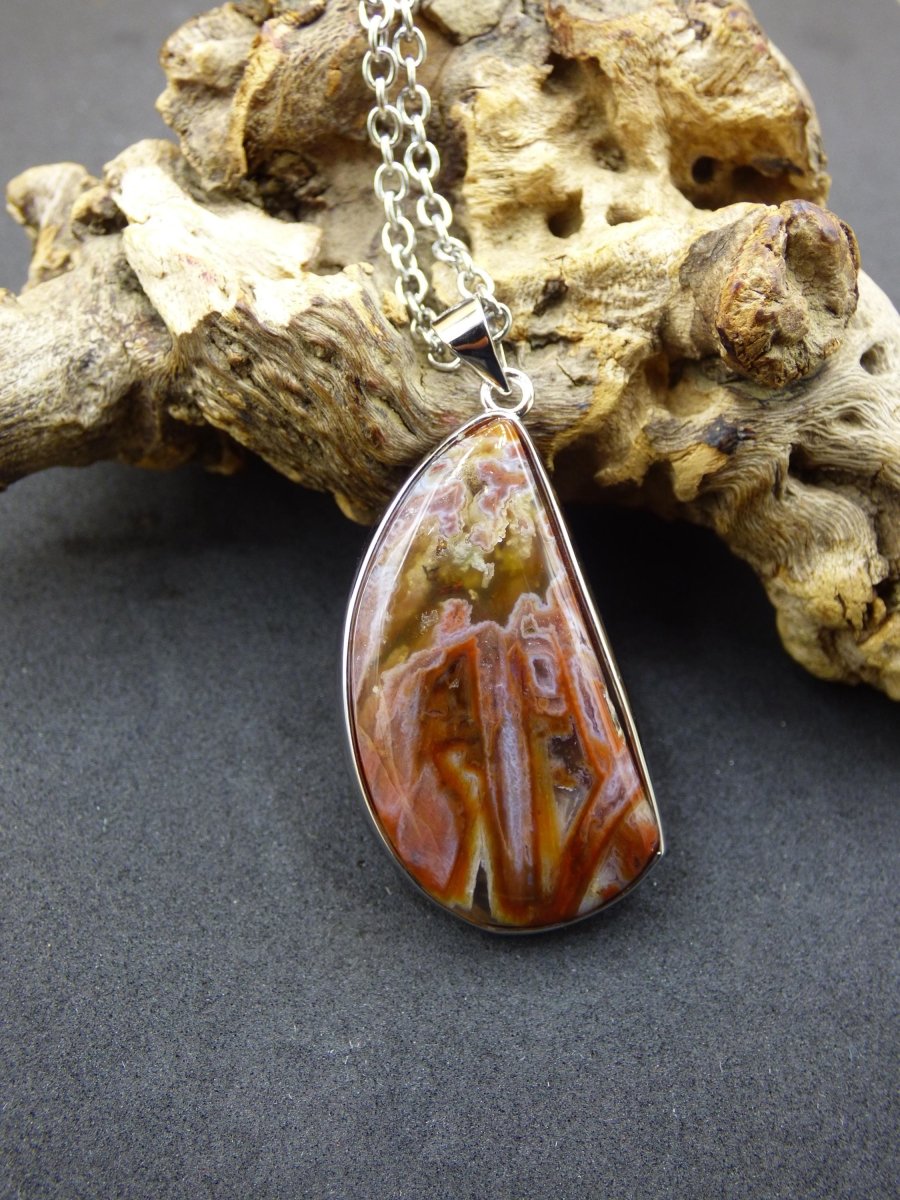 Stick Achat - 925 Sterling Silber Edelstein Kette braun Unikat Rar Heilstein Natur selten Edel Traum Mann Frau Er Sie Geschenk Freund - Art of Nature Berlin