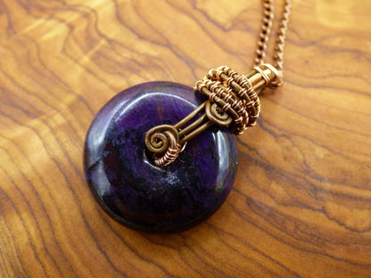 Sugilite Sugilith Donut *~ Wire ~* lila Edelstein Kette mit Kupferdraht ~HIPPIE ~GOA ~Boho ~Ethno ~Nature ~Heilstein ~Energy Chakra ~Spirale - Art of Nature Berlin