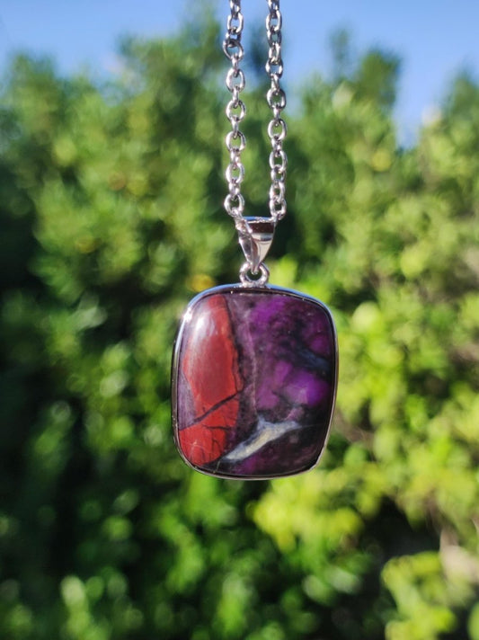Sugilith + Bustamit & Richterit - inkl. 925 Silber Fassung lila Edelstein Kette Natur Heilstein Seltene Rarität Mann Frau Er Sie Geschenk - Art of Nature Berlin