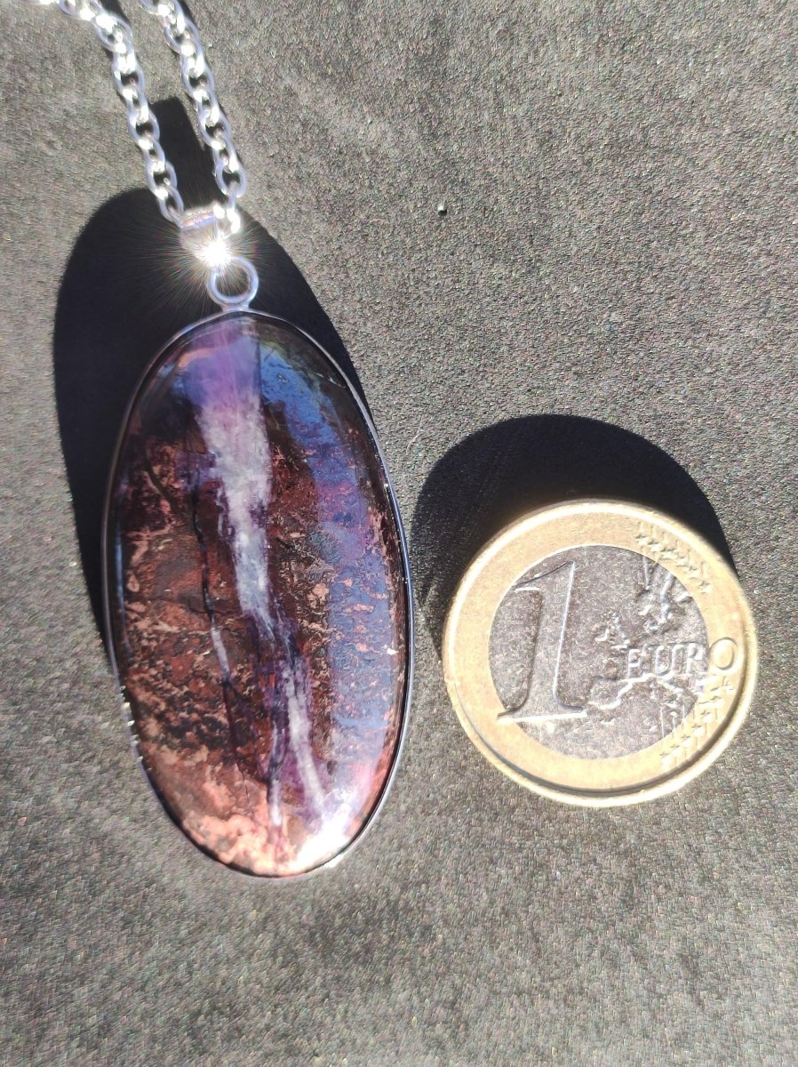 Sugilith + Bustamit & Richterit - inkl. 925 Silber Fassung lila Edelstein Kette Natur Heilstein Seltene Rarität Mann Frau Er Sie Geschenk - Art of Nature Berlin