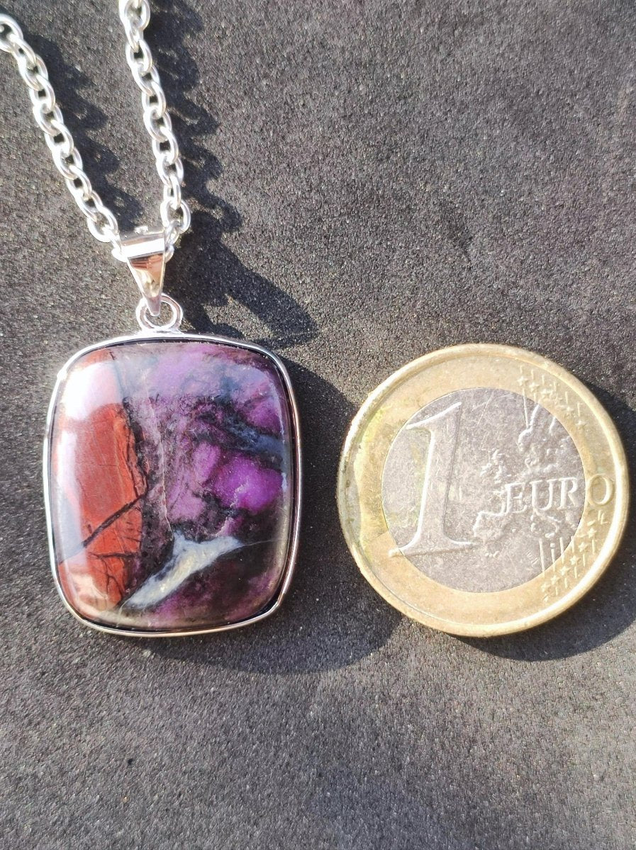 Sugilith + Bustamit & Richterit - inkl. 925 Silber Fassung lila Edelstein Kette Natur Heilstein Seltene Rarität Mann Frau Er Sie Geschenk - Art of Nature Berlin