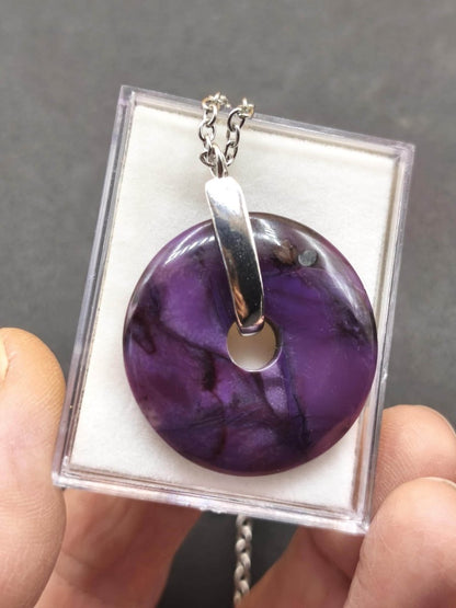 Sugilith Edelstein Kette 925 Sterling Silber Mineral Sammler Natur Heilstein Rarität Sugilite Energie AAA Meditation Selten Schutz Donut - Art of Nature Berlin