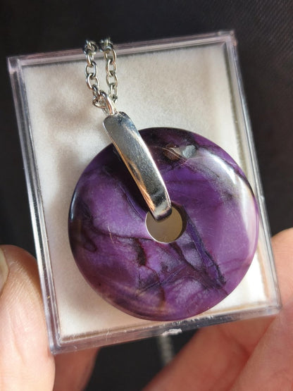 Sugilith Edelstein Kette 925 Sterling Silber Mineral Sammler Natur Heilstein Rarität Sugilite Energie AAA Meditation Selten Schutz Donut - Art of Nature Berlin