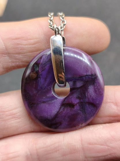 Sugilith Edelstein Kette 925 Sterling Silber Mineral Sammler Natur Heilstein Rarität Sugilite Energie AAA Meditation Selten Schutz Donut - Art of Nature Berlin