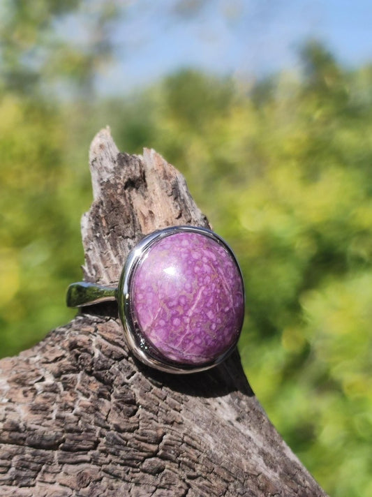 Sugilith Ring - 925 Sterling Silber - Edelstein lila Heilstein Natur Cabochon Frau Geschenk Sie Muttertag Oma Weihnachten Kristall Selten - Art of Nature Berlin