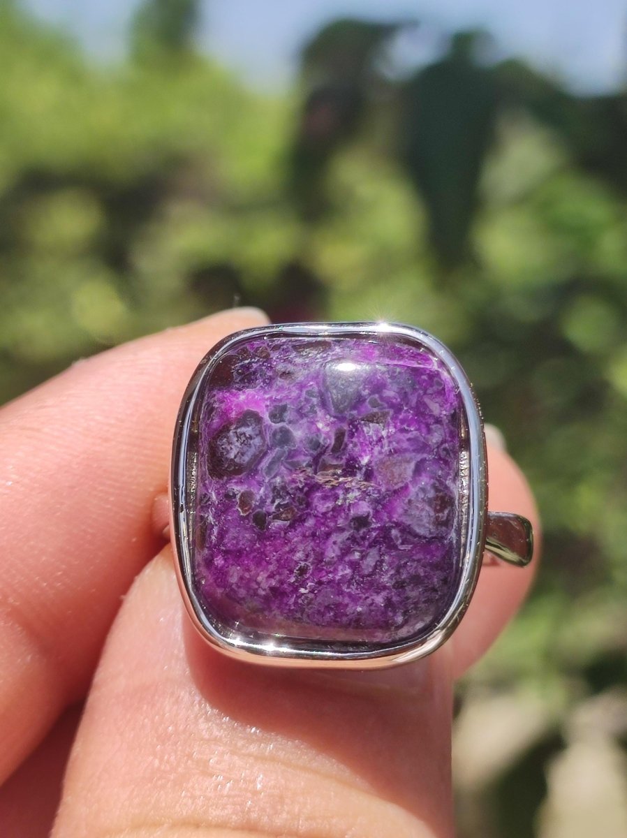 Sugilith Ring - 925 Sterling Silber - Edelstein lila Heilstein Natur Cabochon Frau Geschenk Sie Muttertag Oma Weihnachten Kristall Selten - Art of Nature Berlin