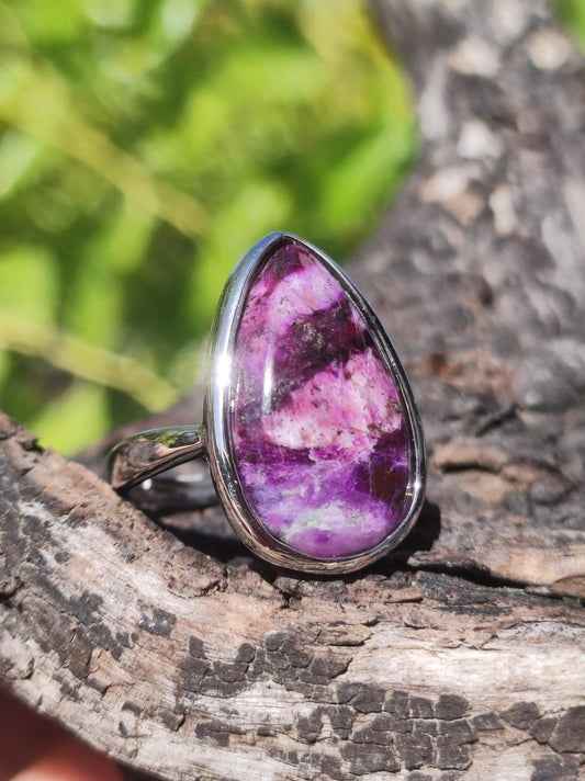 Sugilith Ring - 925 Sterling Silber - Edelstein lila Heilstein Natur Cabochon Frau Geschenk Sie Muttertag Oma Weihnachten Kristall Selten - Art of Nature Berlin