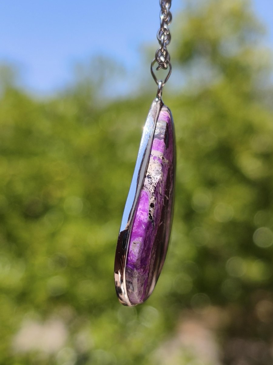 Sugilith / Sugilite AAA 925 Silber Fassung lila Edelstein Kette Natur Heilstein Energie Rarität Mann Frau Er Sie Geschenk Edel hochwertig - Art of Nature Berlin