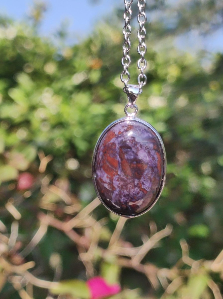 Sugilith / Sugilite inkl. 925 Silber Fassung lila Edelstein Kette Natur Heilstein Energie Rarität Mann Frau Er Sie Geschenk Edel hohwertig - Art of Nature Berlin