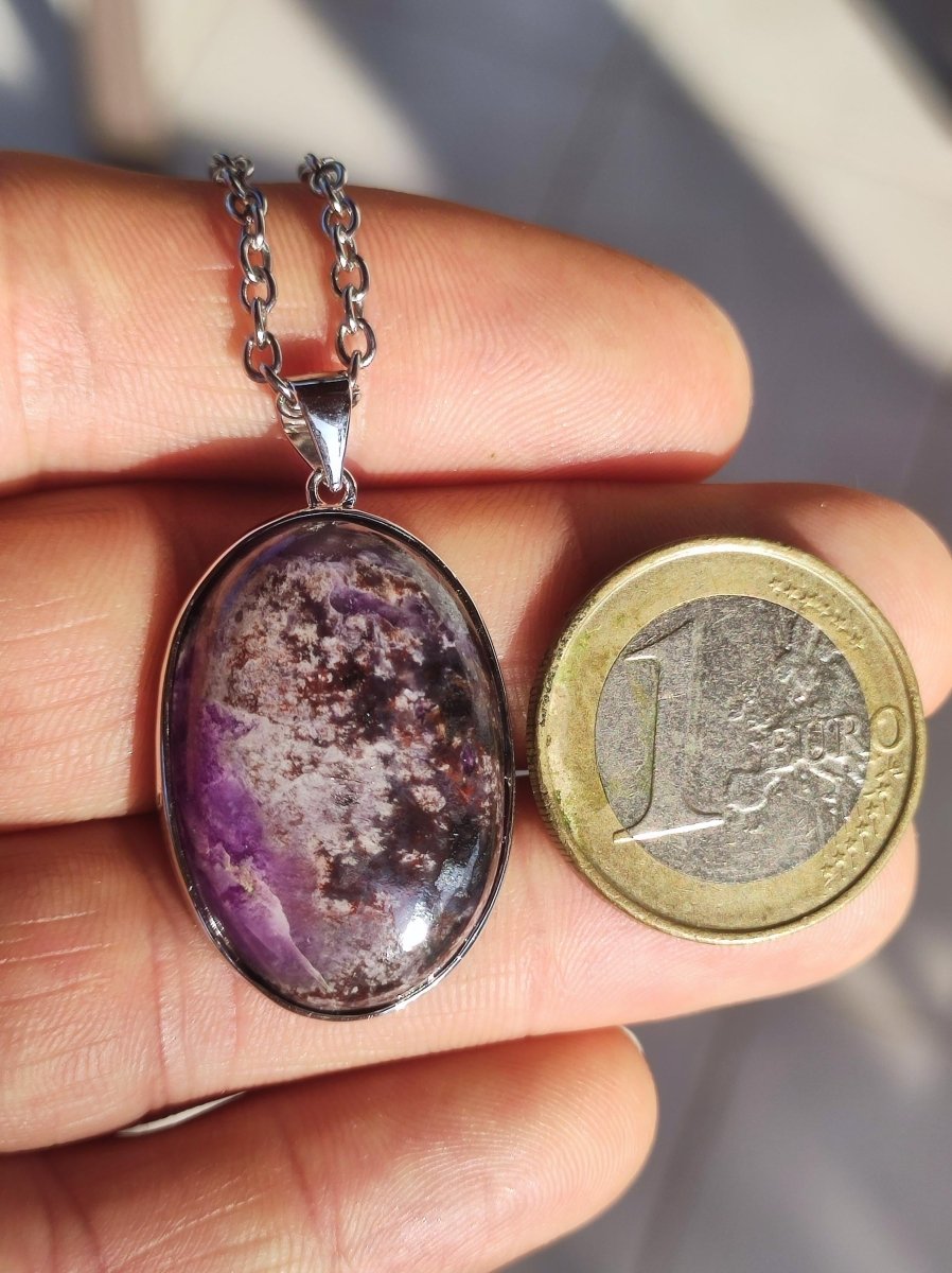 Sugilith / Sugilite inkl. 925 Silber Fassung lila Edelstein Kette Natur Heilstein Energie Rarität Mann Frau Er Sie Geschenk Edel hohwertig - Art of Nature Berlin