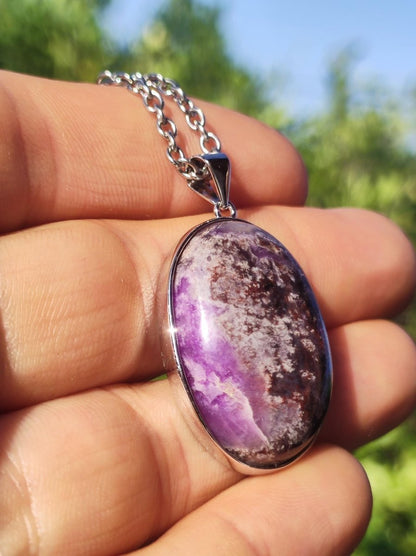 Sugilith / Sugilite inkl. 925 Silber Fassung lila Edelstein Kette Natur Heilstein Energie Rarität Mann Frau Er Sie Geschenk Edel hohwertig - Art of Nature Berlin