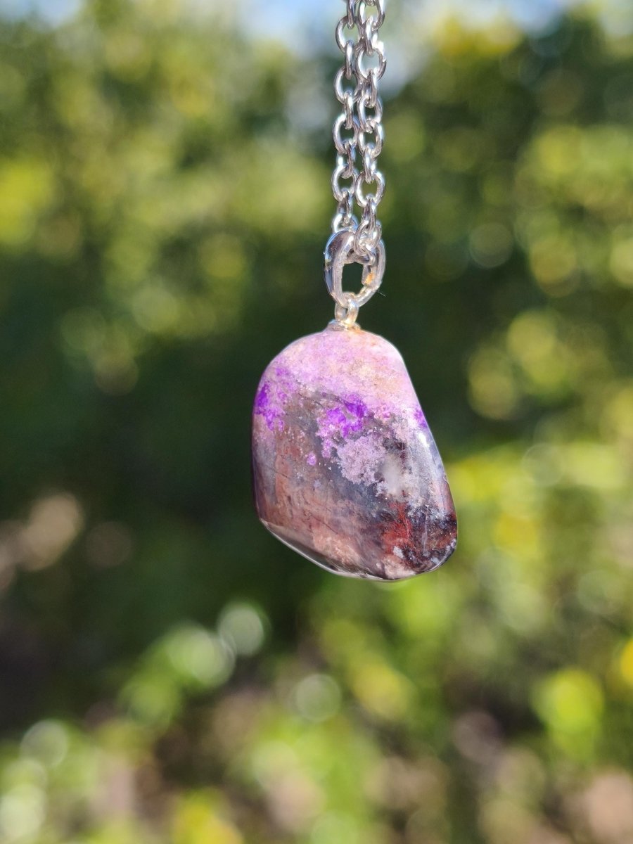 Sugilith / Sugilite Kette inkl. 925 Silberöse lila Edelstein Unikat Ethno Natur Heilstein Rarität Selten Flash Wow Sammler Investition Edel - Art of Nature Berlin