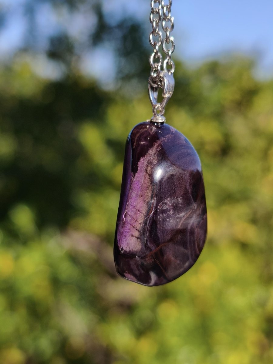 Sugilith / Sugilite Kette inkl. 925 Silberöse lila Edelstein Unikat Ethno Natur Heilstein Rarität Selten Flash Wow Sammler Investition Edel - Art of Nature Berlin