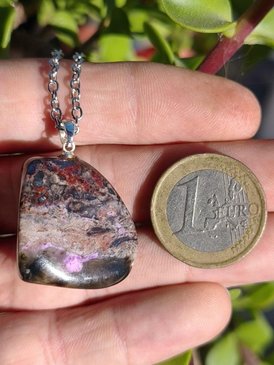Sugilith / Sugilite Kette inkl. 925 Silberöse lila Edelstein Unikat Ethno Natur Heilstein Rarität Selten Flash Wow Sammler Investition Edel - Art of Nature Berlin
