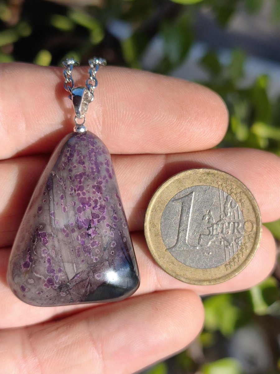 Sugilith / Sugilite Kette inkl. 925 Silberöse lila Edelstein Unikat Ethno Natur Heilstein Rarität Selten Flash Wow Sammler Investition Edel - Art of Nature Berlin