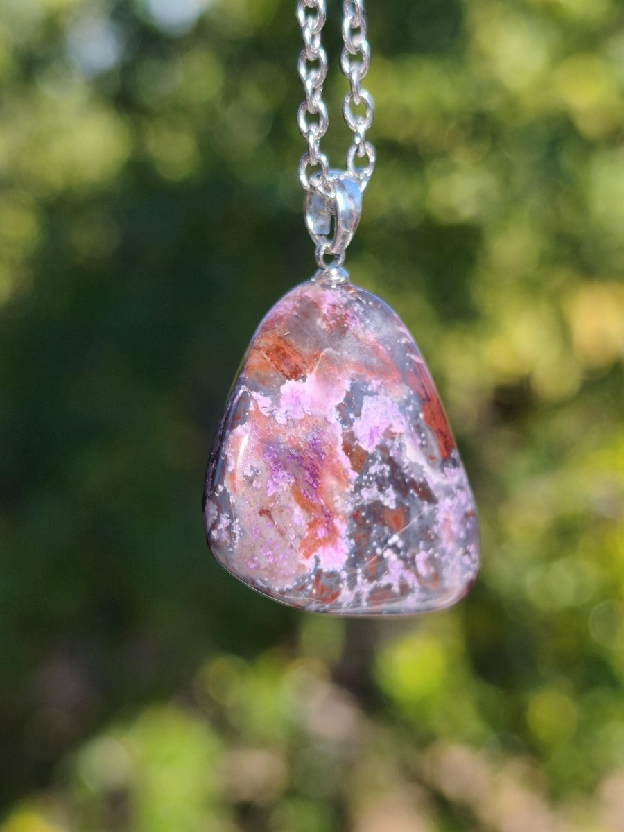 Sugilith / Sugilite Kette inkl. 925 Silberöse lila Edelstein Unikat Ethno Natur Heilstein Rarität Selten Flash Wow Sammler Investition Edel - Art of Nature Berlin