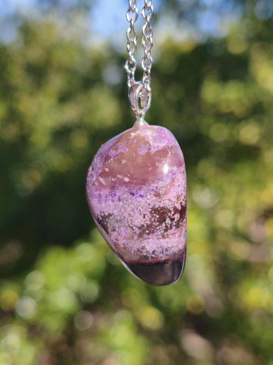 Sugilith / Sugilite Kette inkl. 925 Silberöse lila Edelstein Unikat Ethno Natur Heilstein Rarität Selten Flash Wow Sammler Investition Edel - Art of Nature Berlin