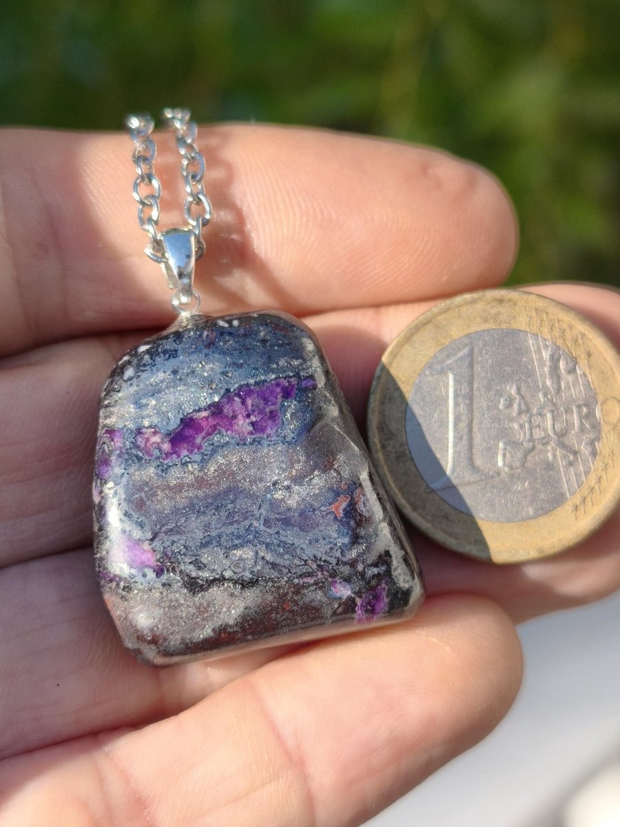 Sugilith / Sugilite Kette inkl. 925 Silberöse lila Edelstein Unikat Ethno Natur Heilstein Rarität Selten Flash Wow Sammler Investition Edel - Art of Nature Berlin